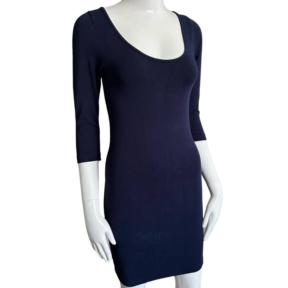 Bamboo Cest moi Blue Bodycon Midi Dress with Scoop Neck and 3/4 Sleeves